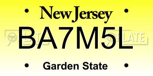 BA7M5L New Jersey License Plate
