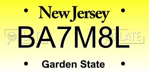 BA7M8L New Jersey License Plate