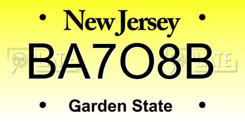 BA7O8B New Jersey License Plate