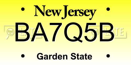 BA7Q5B New Jersey License Plate
