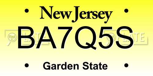 BA7Q5S New Jersey License Plate