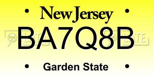 BA7Q8B New Jersey License Plate