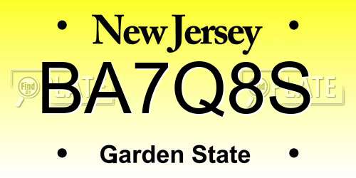 BA7Q8S New Jersey License Plate