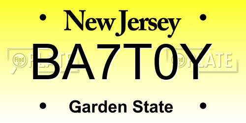 BA7T0Y New Jersey License Plate