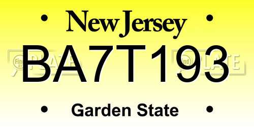 BA7T193 New Jersey License Plate