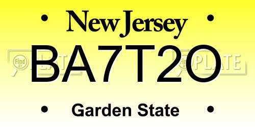 BA7T2O New Jersey License Plate