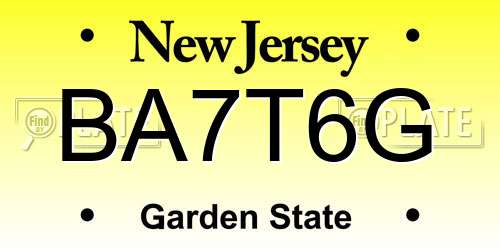 BA7T6G New Jersey License Plate
