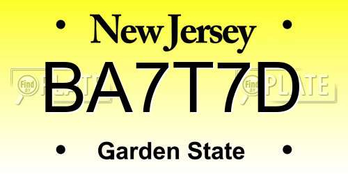 BA7T7D New Jersey License Plate