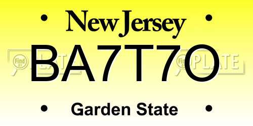BA7T7O New Jersey License Plate