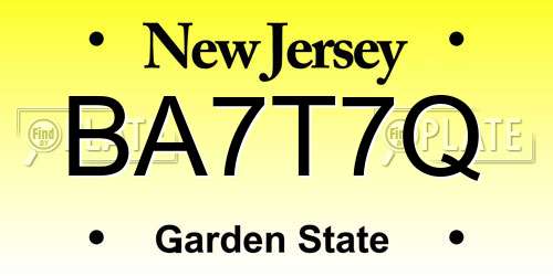 BA7T7Q New Jersey License Plate