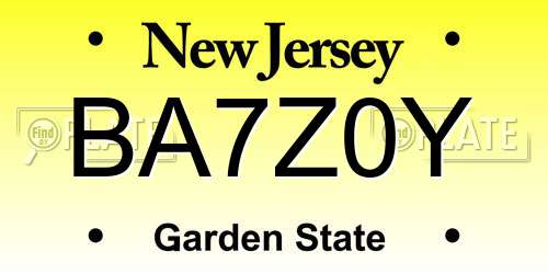 BA7Z0Y New Jersey License Plate