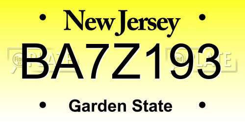 BA7Z193 New Jersey License Plate