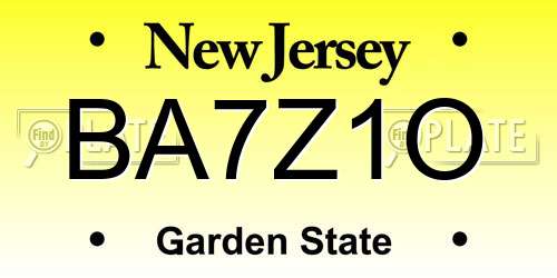 BA7Z1O New Jersey License Plate