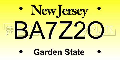 BA7Z2O New Jersey License Plate