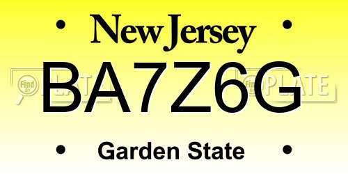 BA7Z6G New Jersey License Plate
