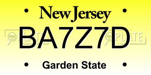 BA7Z7D New Jersey License Plate
