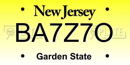 BA7Z7O New Jersey License Plate