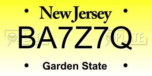 BA7Z7Q New Jersey License Plate