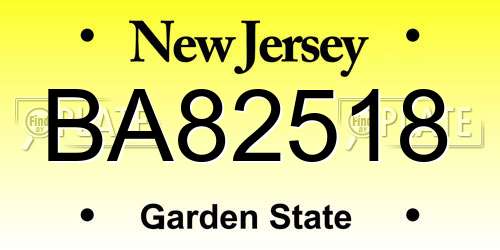 BA82518 New Jersey License Plate