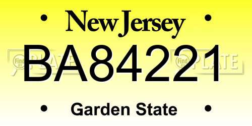 BA84221 New Jersey License Plate