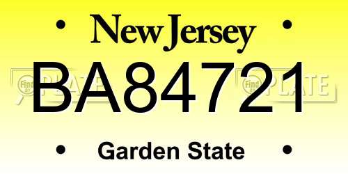 BA84721 New Jersey License Plate