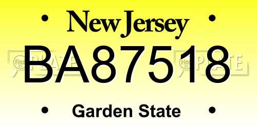 BA87518 New Jersey License Plate