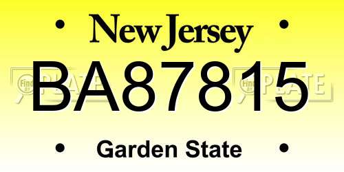 BA87815 New Jersey License Plate