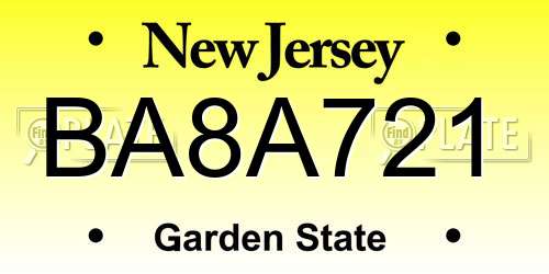 BA8A721 New Jersey License Plate