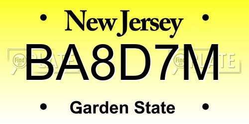 BA8D7M New Jersey License Plate