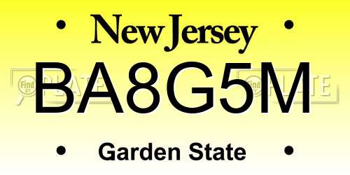 BA8G5M New Jersey License Plate