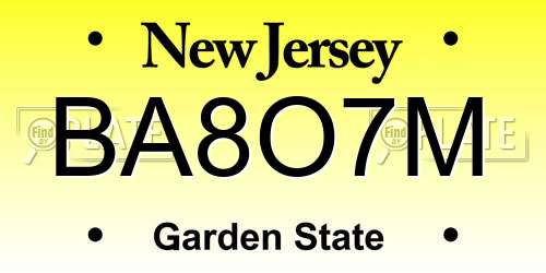 BA8O7M New Jersey License Plate