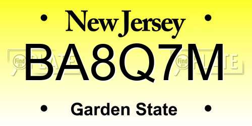 BA8Q7M New Jersey License Plate