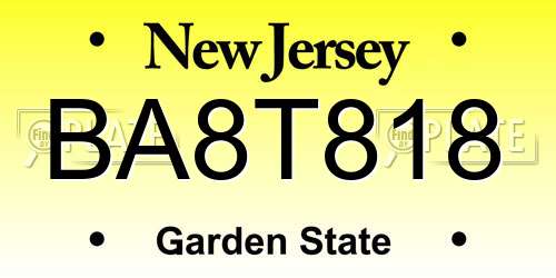 BA8T818 New Jersey License Plate