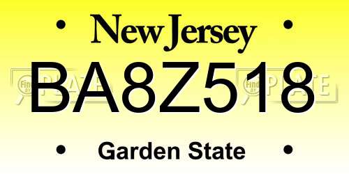 BA8Z518 New Jersey License Plate