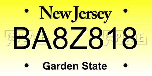 BA8Z818 New Jersey License Plate