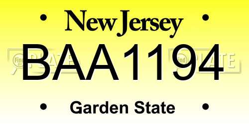 BAA1194 New Jersey License Plate