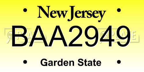 BAA2949 New Jersey License Plate