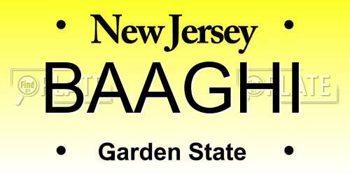 BAAGHI New Jersey License Plate