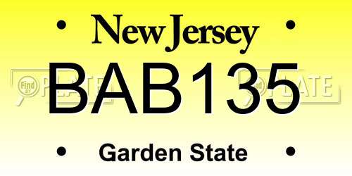 BAB135 New Jersey License Plate