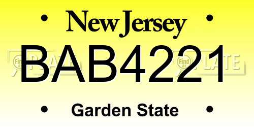 BAB4221 New Jersey License Plate