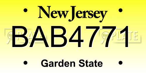 BAB4771 New Jersey License Plate