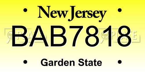 BAB7818 New Jersey License Plate
