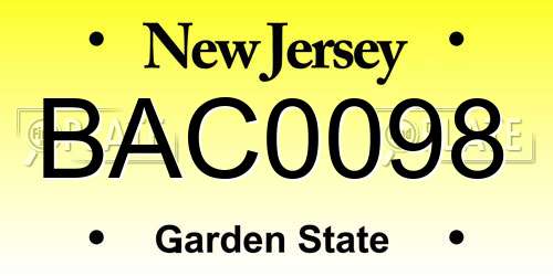 BAC0098 New Jersey License Plate