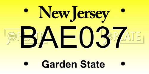 BAE037 New Jersey License Plate