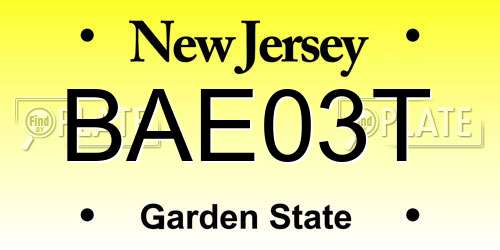 BAE03T New Jersey License Plate