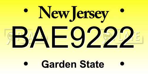 BAE9222 New Jersey License Plate