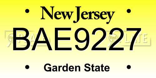 BAE9227 New Jersey License Plate