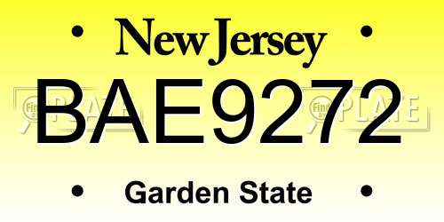 BAE9272 New Jersey License Plate