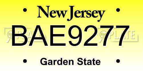 BAE9277 New Jersey License Plate