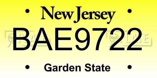 BAE9722 New Jersey License Plate